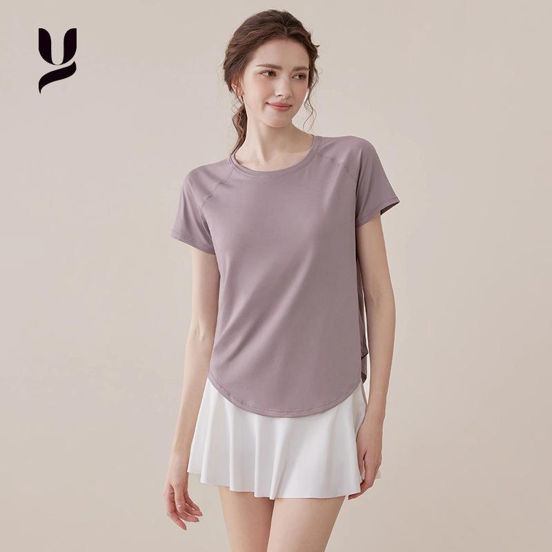 ヨガウェア レディース トップス 半袖 スポーツブラ セットアップ 薄手 ランニング フィットネス 伸縮性 吸湿速乾 紫色 ブルー グリーン 春夏