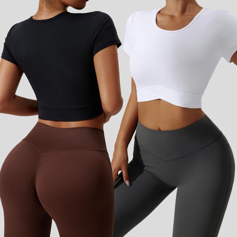 Tシャツ レディース ヨガウェア スポーツウェア 半袖 スリムフィット クルーネック 無地 吸湿速乾 ランニング トレーニング ジム 接触冷感 ブラック ホワイト グリーン パープル