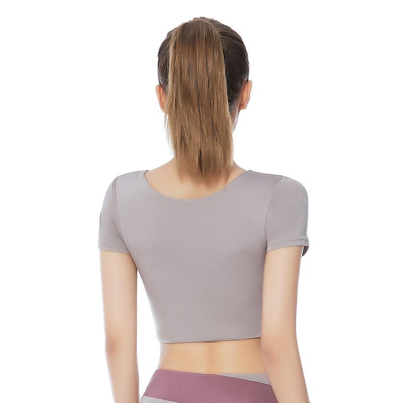 ヨガウェア レディース スポーツブラ付き スポーツTシャツ へそ出し丈 半袖 トレーニングウェア トップス 吸湿速乾 ランニング ウェア ジム フィットネス 春夏 秋冬