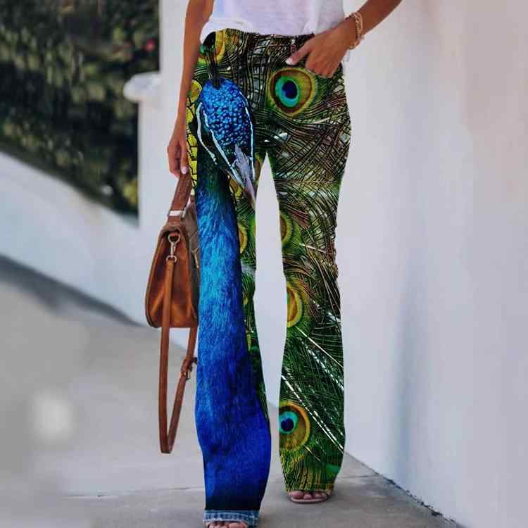 デニム レディース 高腰 ズボン・パンツ 美脚 ゆったり ストレート 伸縮性 3D柄 テーパード ジーンズ ..