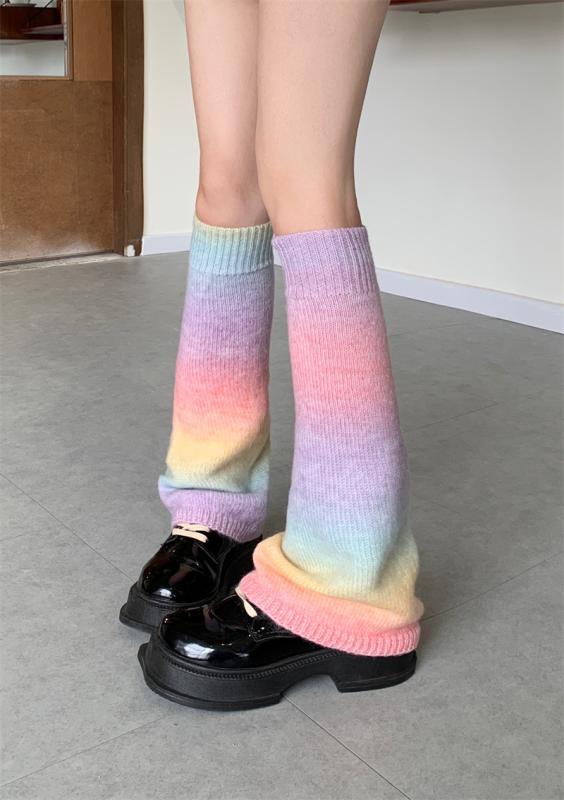 靴下 レディース レッグウォーマー グラデーション リブ編み アクリル 秋冬 Y2K かわいい 美脚