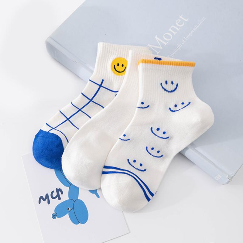 靴下 レディース スニーカーソックス 3足組 薄手 ショートソックス スマイル コットン 吸汗 春夏