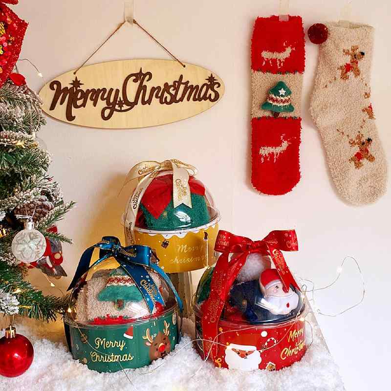 靴下 レディース ソックス 秋冬 クリスマス サンタクロース ジンジャーブレッド 珊瑚绒 あったか 吸汗2