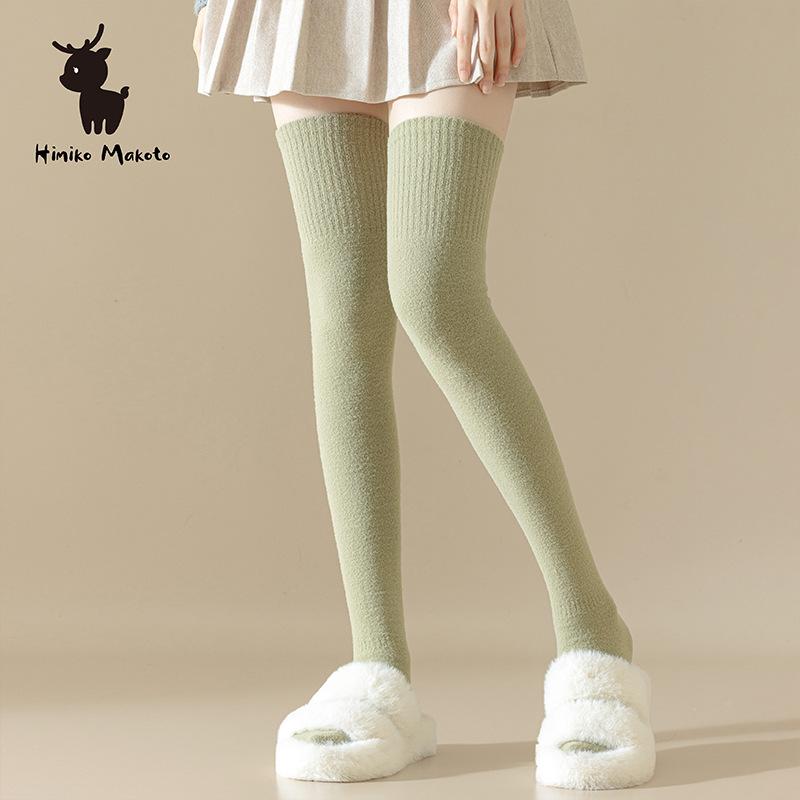 靴下 レディース 秋冬 珍贝绒使用 あったか 配色 オーバーニーソックス ニーハイソックス スクールガー..