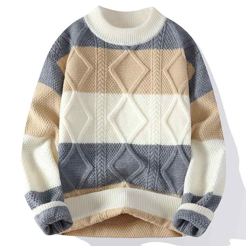 ニット メンズ 男性用 ハーフハイネック セーター 秋冬 菱形柄 アーガイル柄 ケーブル編み トップス インナー 重ね着 バイカラー 配色 ミドルゲージニット ...