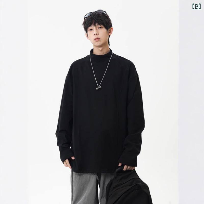 Tシャツ メンズ 男性用 冬用 裏起毛 トップス ハーフハイネック 長袖 カジュアル ゆったり 普段使い ブラック 黒 グレー — vista 3