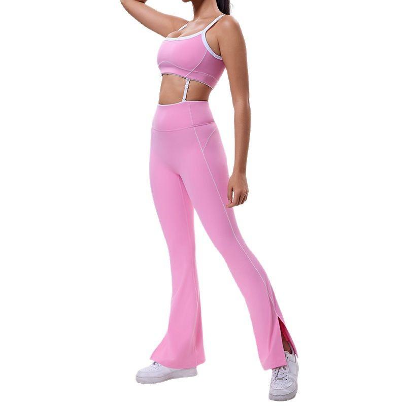 ヨガウェア レディース セットアップ スポーツウェア ノースリーブ トップス ワイドレッグパンツ 上下セット 春夏 秋冬 伸縮性 吸湿速乾 ランニング ダンス ヨガ フィットネス トレーニング ピンク系 ブラック