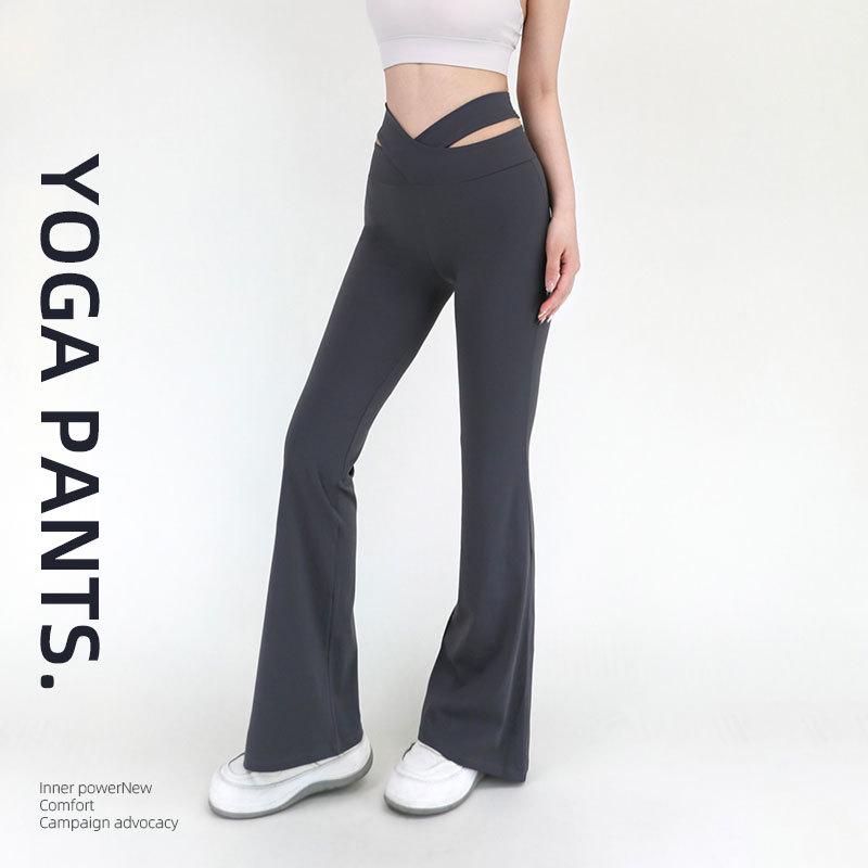 ヨガパンツ レディース ハイウエスト セクシー スリット ピーチヒップ フレアパンツ ワイドレッグパンツ ランニング トレーニングパンツ 伸縮性 スポーツウェア ジム ウェア 接触冷感 春夏秋冬 玫红色 深ピンク 深グレー 野莓色 ブラック ココア色