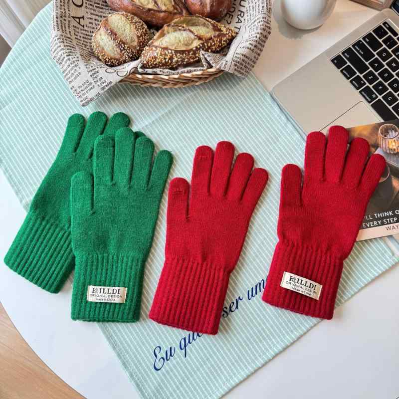 手袋 レディース 秋冬 ニット グローブ スマートフォン対応 防寒 暖かい 自転車 学生 赤 緑 紺色 黄色 ..
