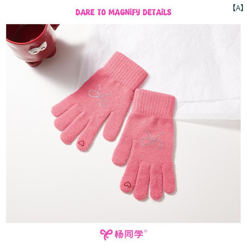手袋 レディース 防寒 ニット 手袋 スマートフォン対応 指なし グローブ リボン ピンク系 クリスマスグ..