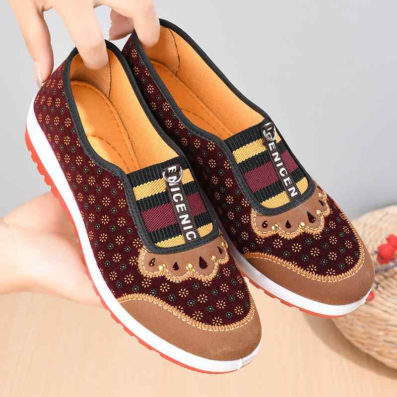 布靴 レディース 婦人靴 スリッポン フラット ローヒール ラウンドトゥ 花柄 無地 通気性 軽量 柔らかい 綿布 春秋 カジュアル 普段使い 36 37 38 39 40 黒 赤