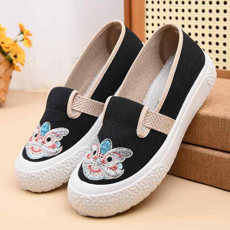 布靴 レディース 刺繡 花柄 スリッポン ぺたんこ靴 帆布 ローカット スニーカー 通気性 快適 婦人靴 カジュアル 春夏 秋冬 ブラック ベージュ(4)