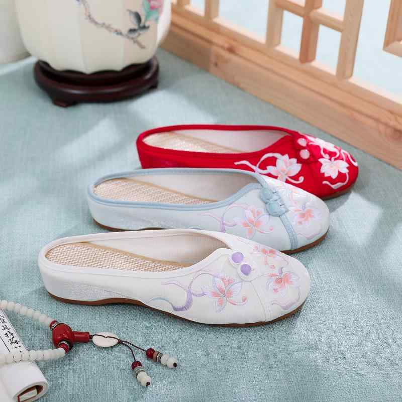布製靴 レディース フラットシューズ ぺたんこ靴 スリッポン レトロ 刺繍 チャイナ風 漢服 コスプレ カ..