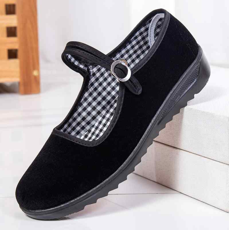 靴 レディース 布靴 ローカット フラット ぺたんこ靴 ラウンドトゥ ブラック 黒 滑り止め 柔らかい底 婦人靴 ママシューズ カジュアル 普段使い 仕事用(x2)