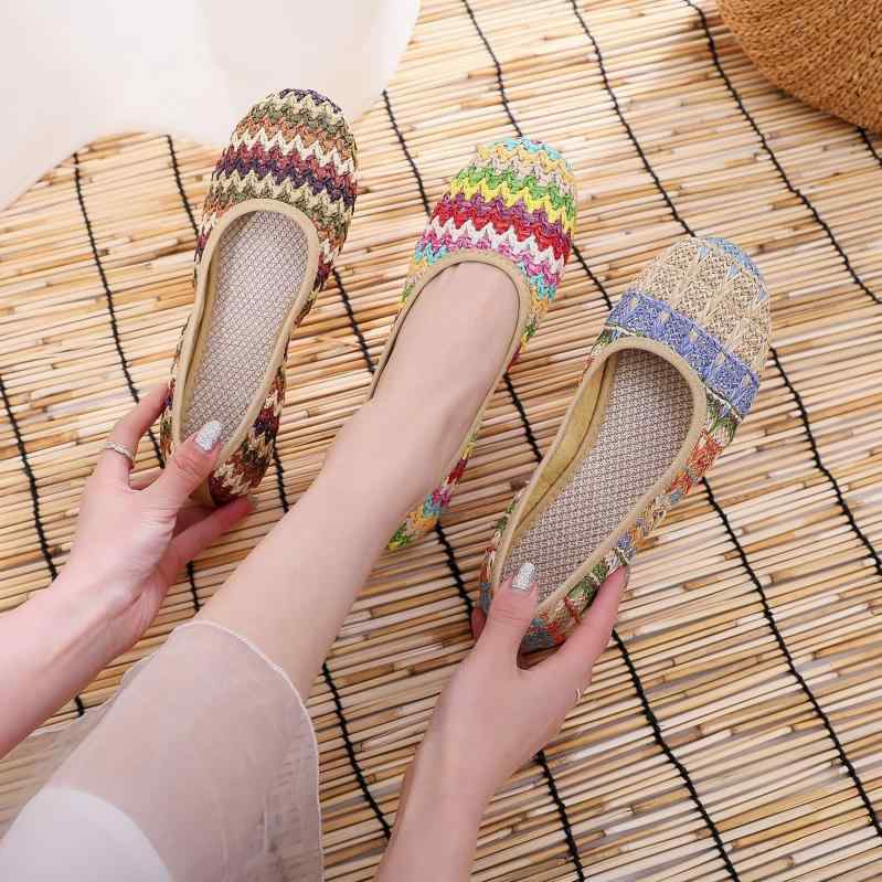 サンダル レディース ぺたんこ ビーチサンダル フラットソール 編み込み 布 春夏 秋 エスニック 花柄 ラウンドトゥ ローカット 婦人靴 普段使い