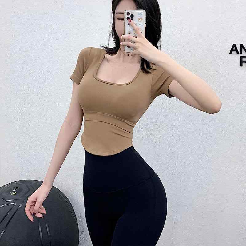 ヨガウェア レディース 半袖 スポーツTシャツ 吸湿速乾 スリムフィット トレーニング トップス ココア 杏色 黒 白 緑 青 ピンク系 ランニング フィットネス S M L XL