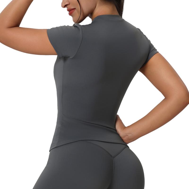 Tシャツ レディース ヨーロッパスタイル 丸首 吸湿速乾 ヨガウェア スリムフィット ストレッチ スポーツウェア 半袖 婦人服 ブラック ピンク系 グレー 接触冷感