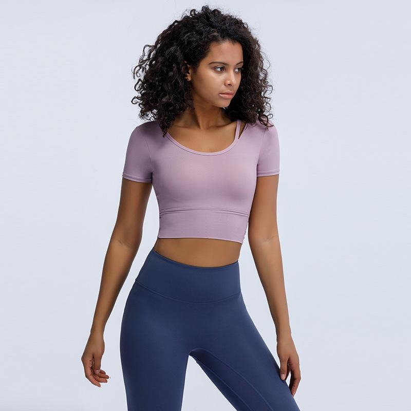 ヨガウェア レディース 半袖 スポーツトップス 背中見せ Tシャツ スリム ランニング トレーニング 吸湿速乾 春夏