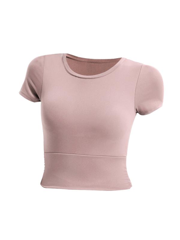 ヨガウェア レディース スポーツトップス 春夏 半袖 ショート丈 パッド付き タイト スリム 吸湿速乾 トレーニング ランニング フィットネス ブラック ピンク系 レッド グリーン