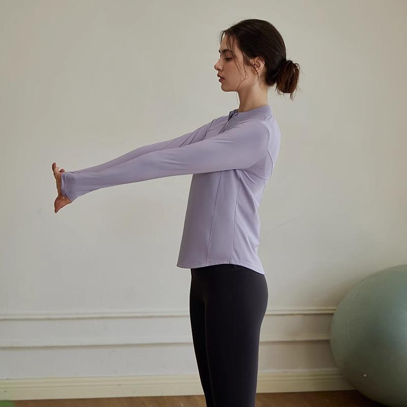ヨガウェア レディース Tシャツ リフレクター付き スポーツウェア ハーZip 長袖 ランニング トレーニング トップス ポリエステル 吸湿性 通気性 パープル ピンク系 ホワイト ブラック
