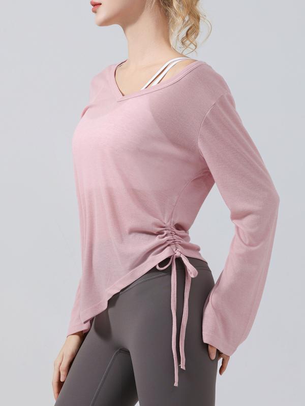 ヨガウェア レディース トップス 長袖 チュニック丈 Tシャツ 接触冷感 吸湿速乾 ストレッチ 裾絞り 春秋 部屋着 ルームウェア ジム ランニング ウォーキング スポーツ