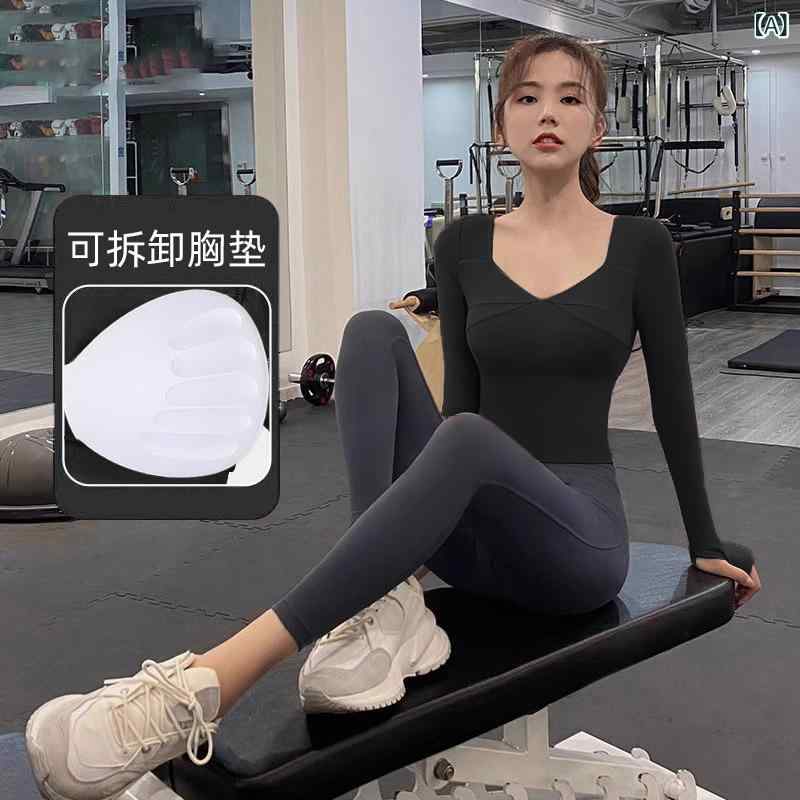 ヨガウェア レディース 長袖 スポーツトップス パッド付き ランニング トレーニングウェア スリムフィ..