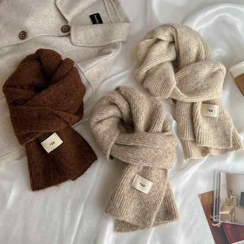 マフラー レディース 秋冬 ニット 韓国風 混紡ウール 暖かい 無地 燕麦色 クリーム オフホワイト 黄花..