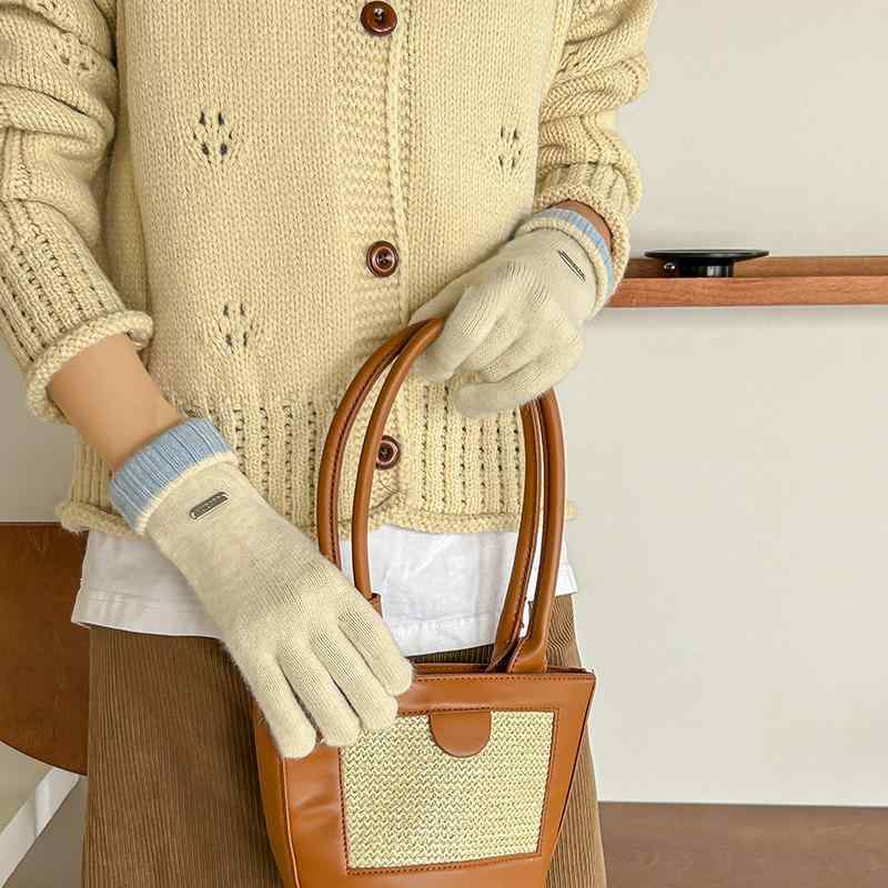 手袋 レディース ニット手袋 スマートフォン対応 防寒 グローブ ミトン ウール混紡 ベージュ モカ色 レ..