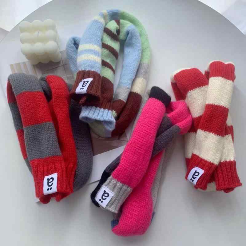 マフラー レディース カラフル ストライプ 切り替え 撞色 ニット 秋冬 防寒 保温 ショール 襟巻き