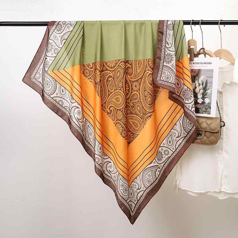 スカーフ ストール ショール 大判 正方形 カシューナッツ柄 切り替え 接触冷感 紫外線対策 日焼け防止 ..