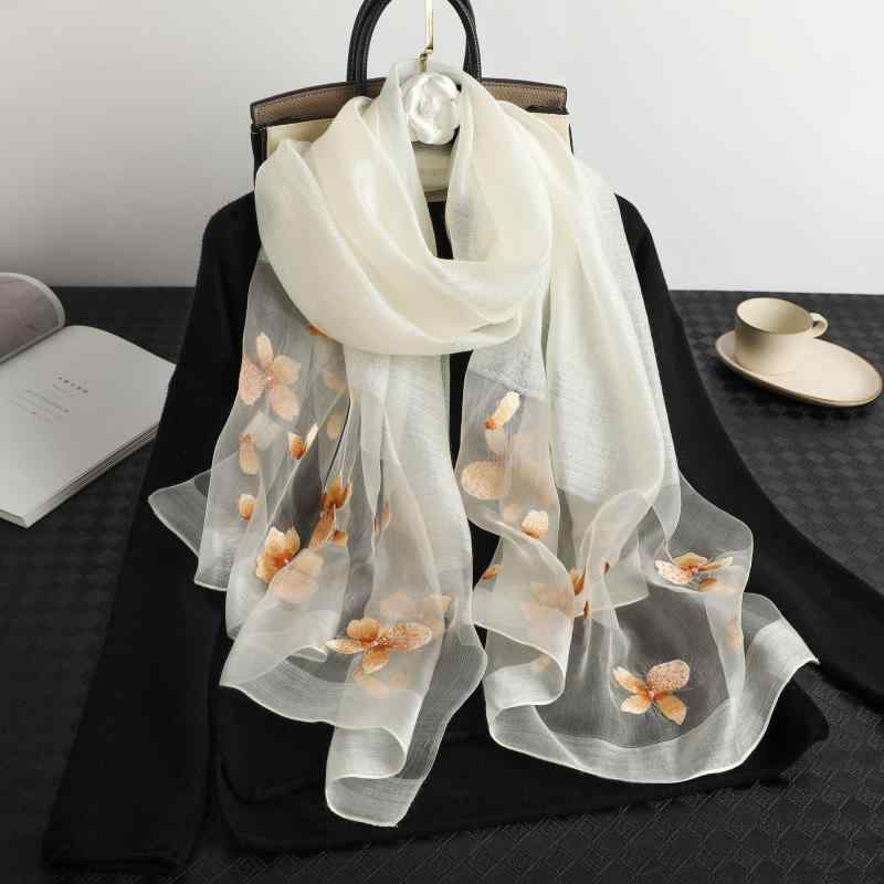 ストール レディース 春秋 シルク 手刺繍 フラワー 桑絹 ショール おしゃれ きれいめ エレガント UV 紫外線対策 冷房対策 日焼け防止 花柄 白 グレー 黒 赤 黄色 ピンク 紫