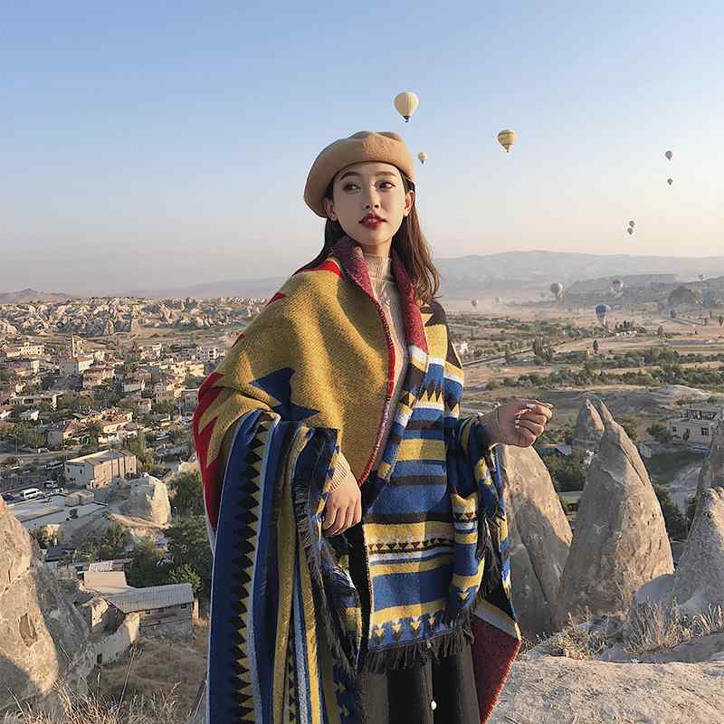 ストール レディース 秋冬 厚手 大判 ショール 民族風 春夏 冷房対策 暖かい 旅行 写真用 膝掛け ひざかけ 肩掛け 防寒 ケープ 女性用 ブランケット エスニック マルチカラー