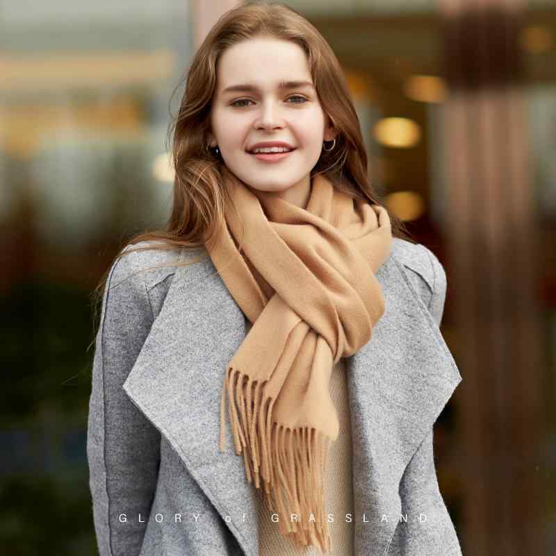 マフラー レディース ショール ウール 秋冬 保温 防寒 無地 白 ワインレッド グレー キャメル 赤 黒 紫..