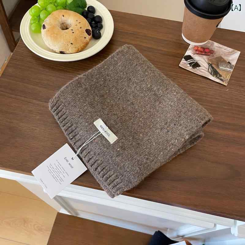 マフラー レディース 秋冬 ウール ニット 暖かい ショール 围脖 ミドル丈 エボニーブラウン モーブパープル キャメル オイルグリーン チョコレート2