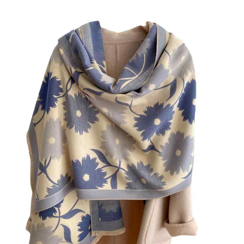 マフラー レディース 秋冬 花柄 厚手 ショール ストール 暖かい 防寒 かわいい ガーリー ブラウン オレンジ 紫 グリーン ブルー イエロー2