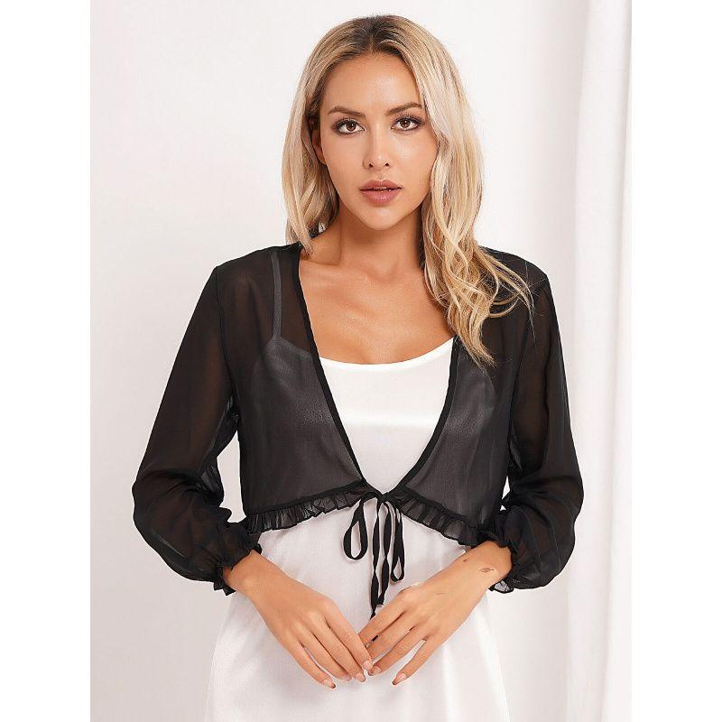 ショール レディース 春秋 フォーマルドレス シフォンブラウス 羽織り物 無地 プリーツ リボン付き ライトアウター 赤 黒 ワインレッド 白 紺色 紫 グレー2