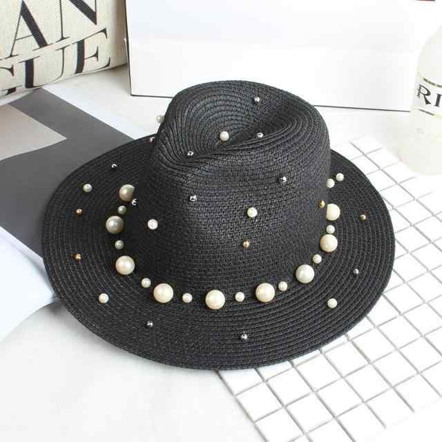 麦わら帽子 レディース 礼帽 ジャズ帽子 帽子 日焼け防止 紫外線対策 アウトドア ビーチ 旅行 春夏 草編み パール ブラック ピンク系 ベージュ系(4)