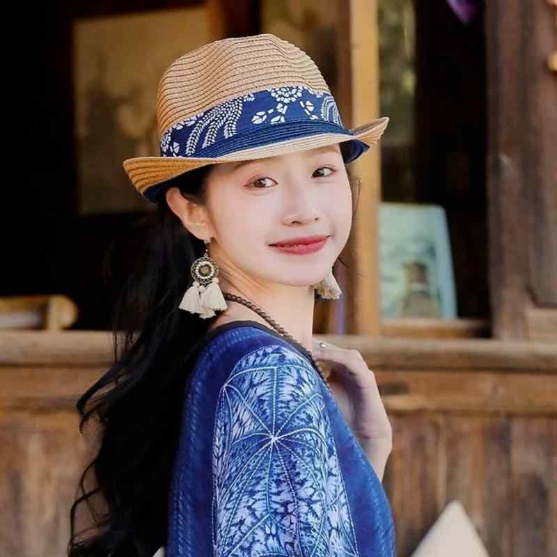 麦わら帽子 レディース 春夏 UVカット 民族風 エレガント おしゃれ 礼装帽子 日焼け防止 ベージュ カーキ 短つば 紫外線対策 旅行用 かわいい