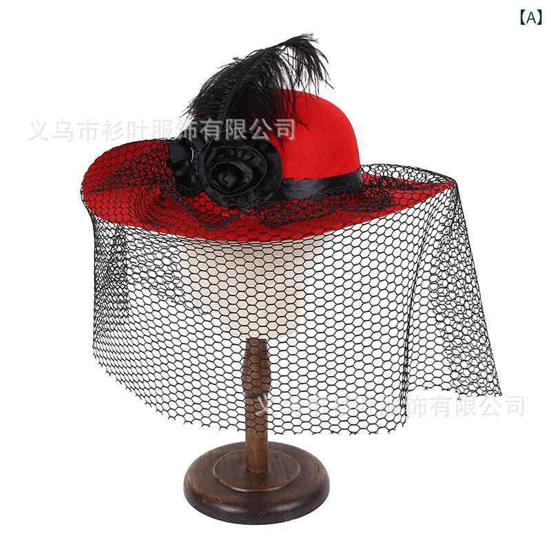 帽子 レディース 赤 貴婦人 花柄 ブローチ付き ベレー帽 チュール付き ベルベット 山茶花 英国風 レト..