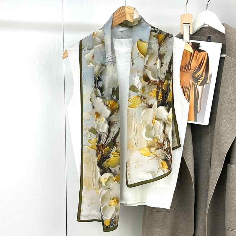 スカーフ レディース 春夏 ストール 桑蚕糸 花柄 接触冷感 UVカット 紫外線対策 日焼け防止 美白効果 絹 ショール 細長 母の日 水墨 花卉 玉蘭花 敦煌図 幾何柄 ペイズリー エスニック