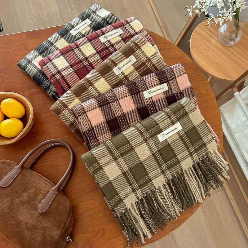マフラー レディース 秋冬 チェック柄 仿羊绒 厚手 大判 ストール ショール 暖かい 防寒 ひざ掛け 日韓風 かわいい(4)