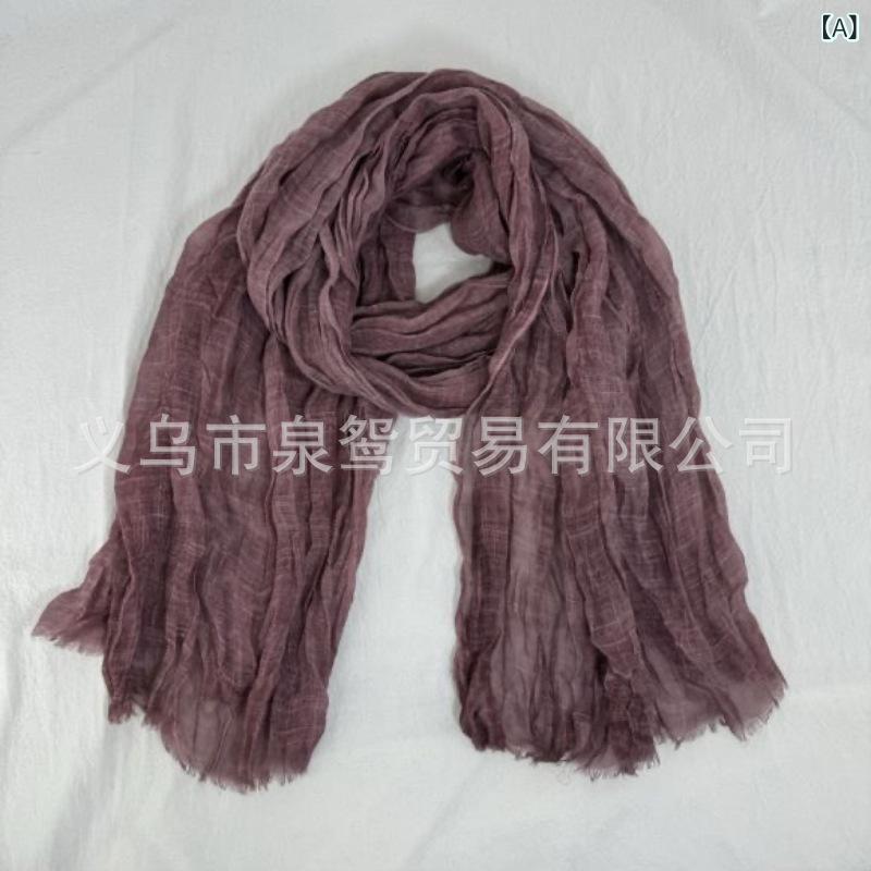 ショール レディース ストール 日焼け防止 紫外線対策 冷房対策 麻 綿 春夏 秋冬 レトロ 無地 シワ加工 旅行用 スカーフ