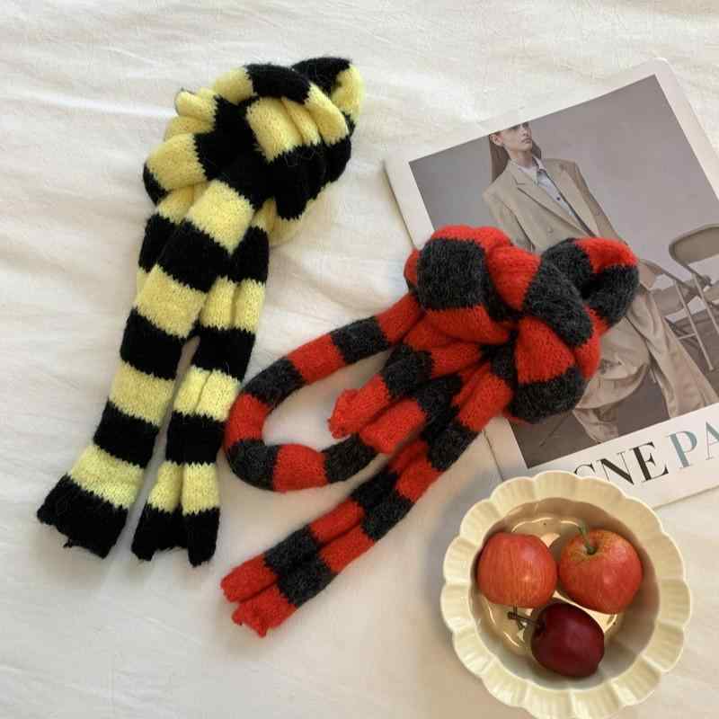 マフラー レディース 秋冬 学生 防寒 細ストライプ 千禧ガール Y2K かわいい あったか 黒 白 黄色 青 赤