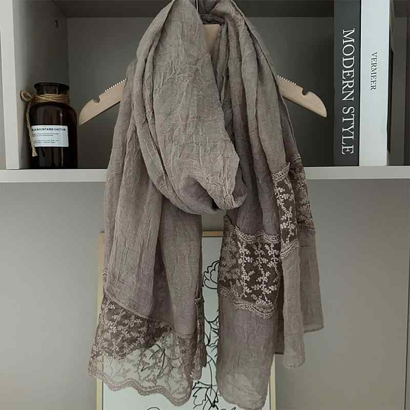 ストール レディース 春夏 秋冬 レース コットン リネン 薄手 ショール エレガント 無地 保温 紫外線対策 ベージュ カーキ グレー