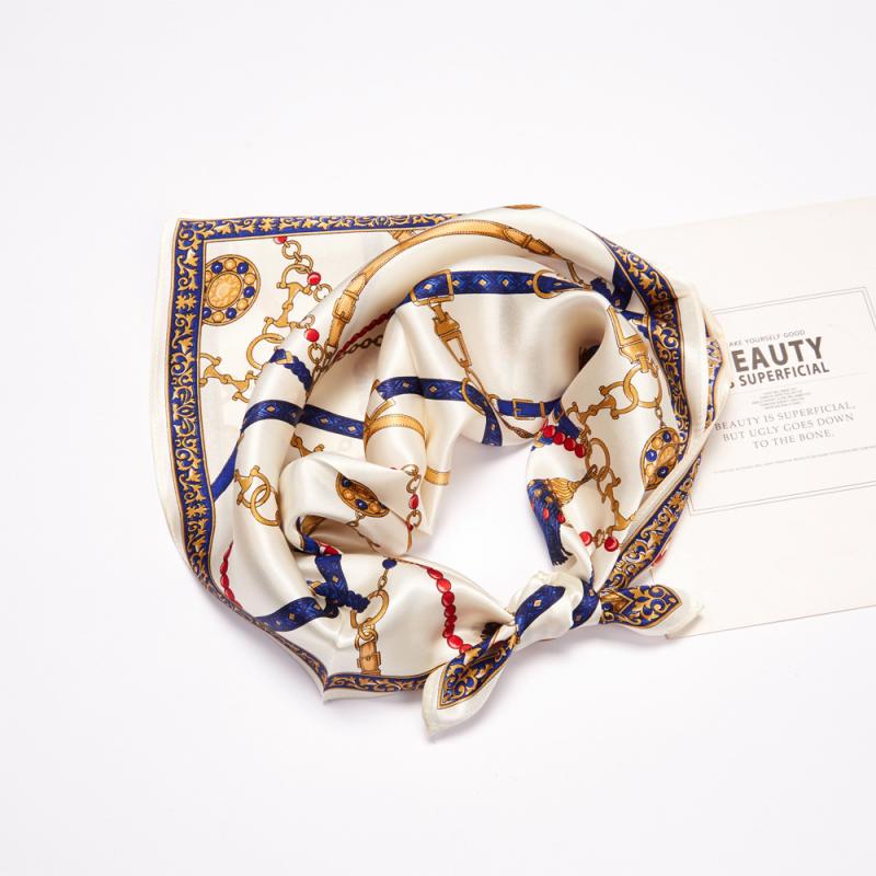 スカーフ レディース 正方形 ストール 絹 接触冷感 UVカット 日焼け防止 ショール プチスカーフ バッグチェーン 春夏 秋冬2(4)