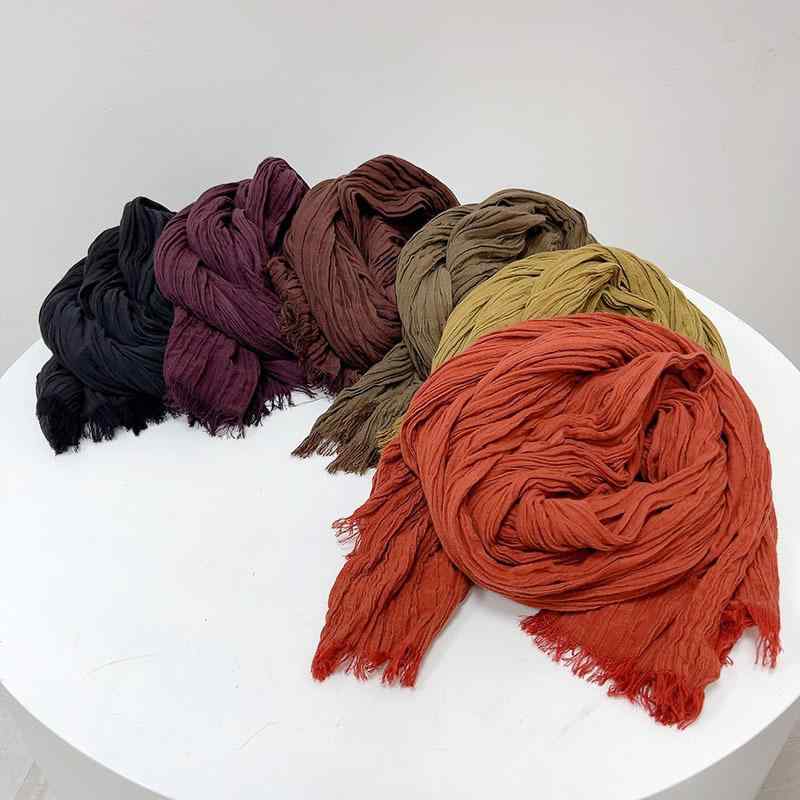 マフラー レディース 春秋 レトロ コットン ガーゼ シワ加工 ストール 日焼け防止 スカーフ 細長 ドレープ