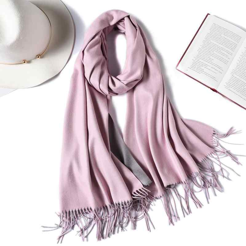 マフラー レディース 秋冬 大判 両面 リバーシブル ストール ショール 暖かい 防寒 学生 無地 アクリル2