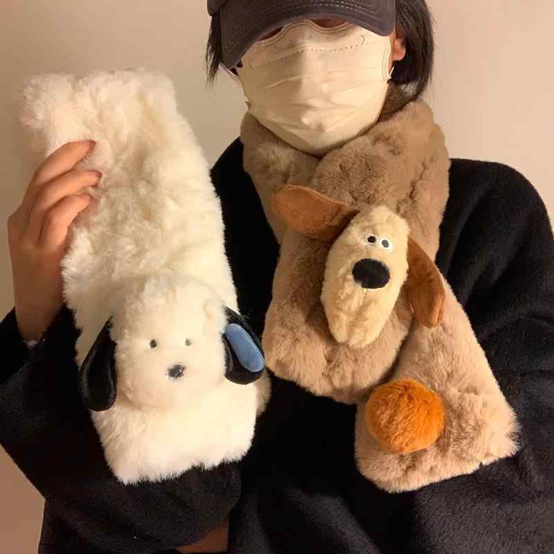 マフラー レディース 秋冬 かわいい 犬 ドッグ 韓国 あったか 防寒 防風 カップル 暖かい ポリエステル フェミニン ガーリー ベージュ ブラウン