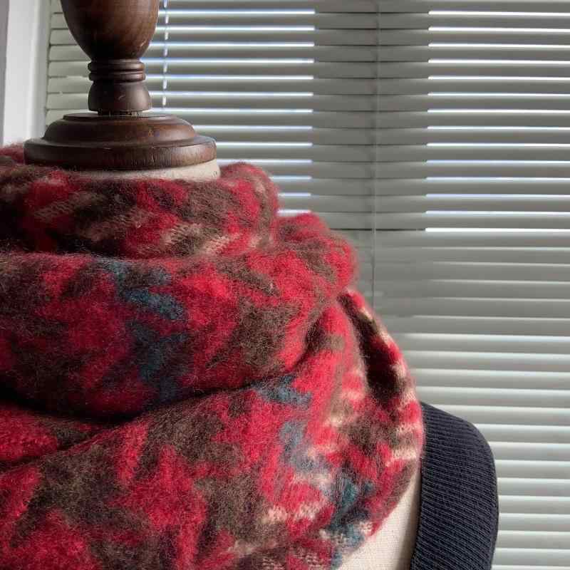 マフラー レディース 秋冬 厚手 韓国 かわいい オシャレ 個性的 防寒 ストール ショール 2way ネックウォーマー 赤 幾何柄