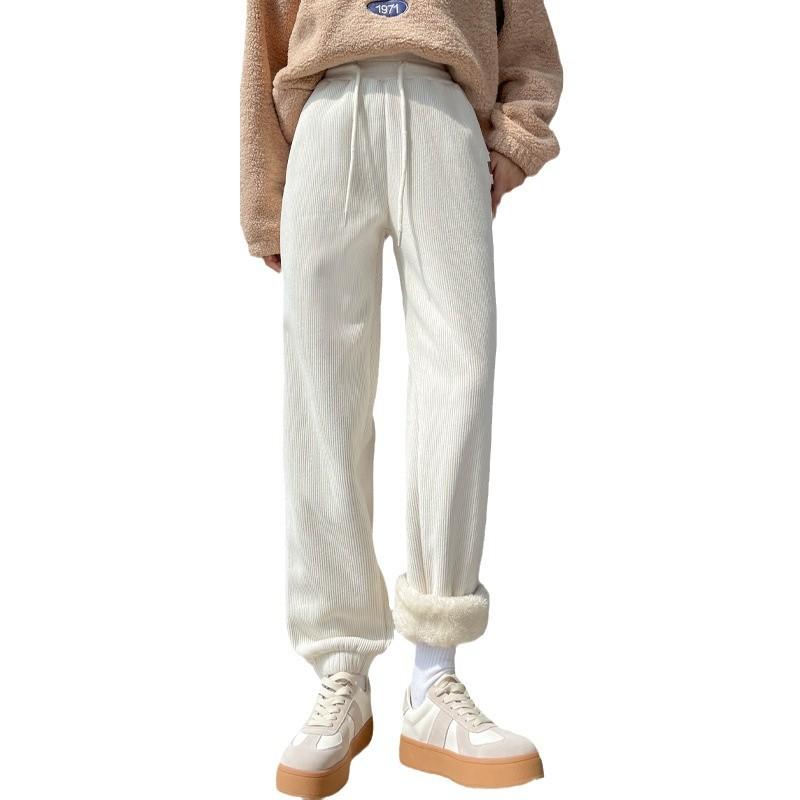 パンツ レディース 秋冬 羊毛 ウインドプルーフ スポーツパンツ 裏起毛 ルーズ カジュアル ホワイト 厚手 ジョガーパンツ ワイドレッグパンツ ポリエステル 高腰 通勤着 普段使い 部屋着
